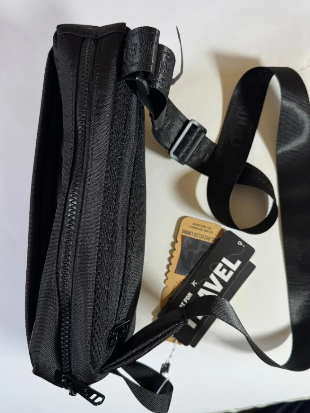 True Religion Balck Crossbody Sling Bag Ajustable logo Strap Rubber Patch Logo